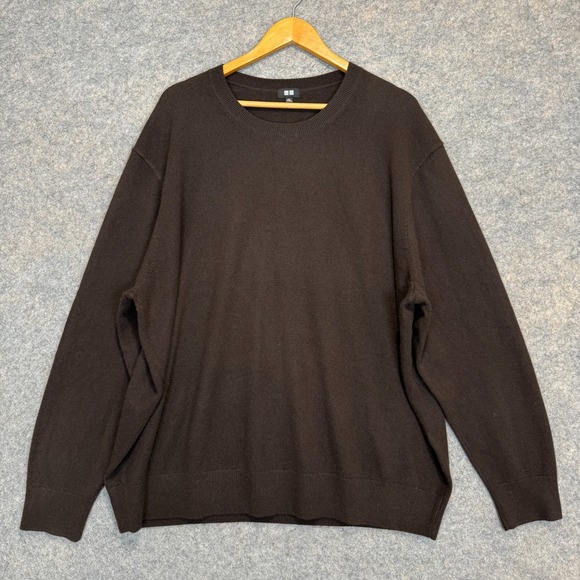 Uniqlo 100% Cashmere Sweater Mens 3XL Crewneck Brown Knit Designer Soft NWOT